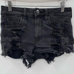 AMERICAN EAGLE Hi Rise Grunge Indie Shortie Distressed Black Shorts Size 2